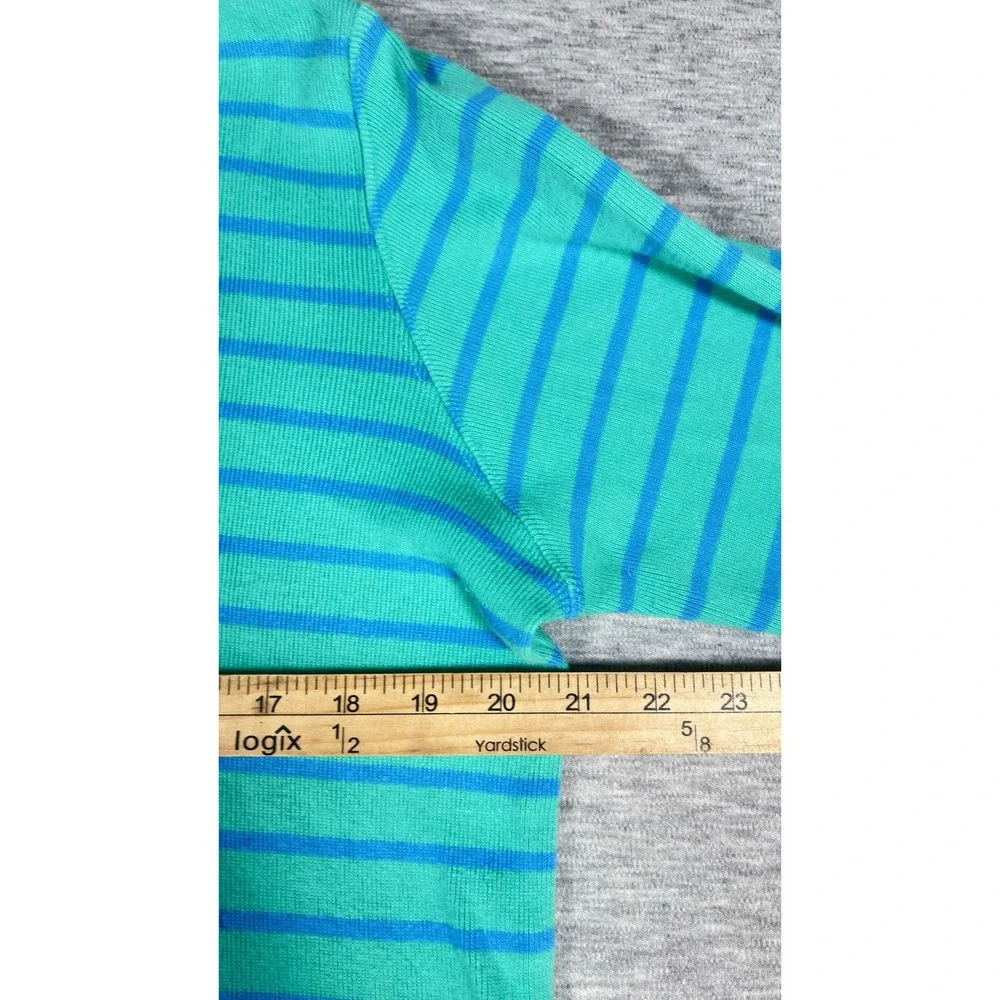 LL Bean Sweater Womens XL Green Blue Striped‎ 1/4 Zip Mock Neck Knit Pullover